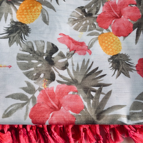 Pink Hibiscus Pineapples Fabric Shower Curtain - Picture 7 of 9